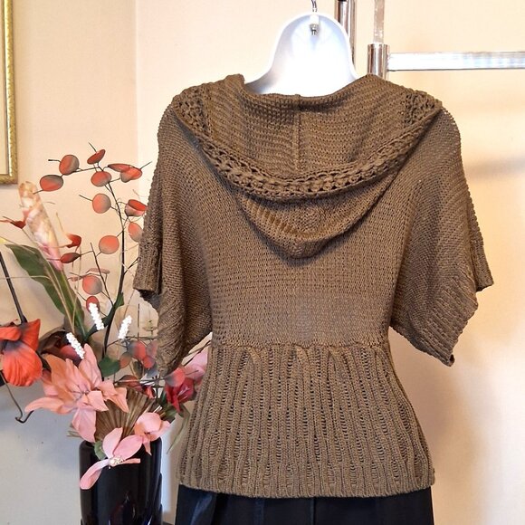 NWT Brown Knit Shrug Open Front Hooded Cardigan Lightweight Ladies Sweater - Picture 7 of 7